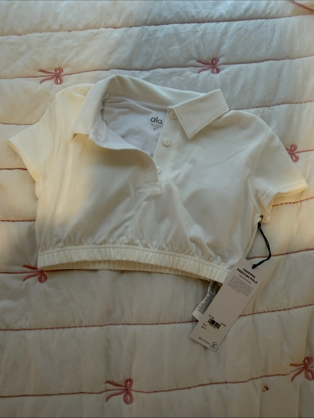 ALO Yoga Cream Cropped Polo Top